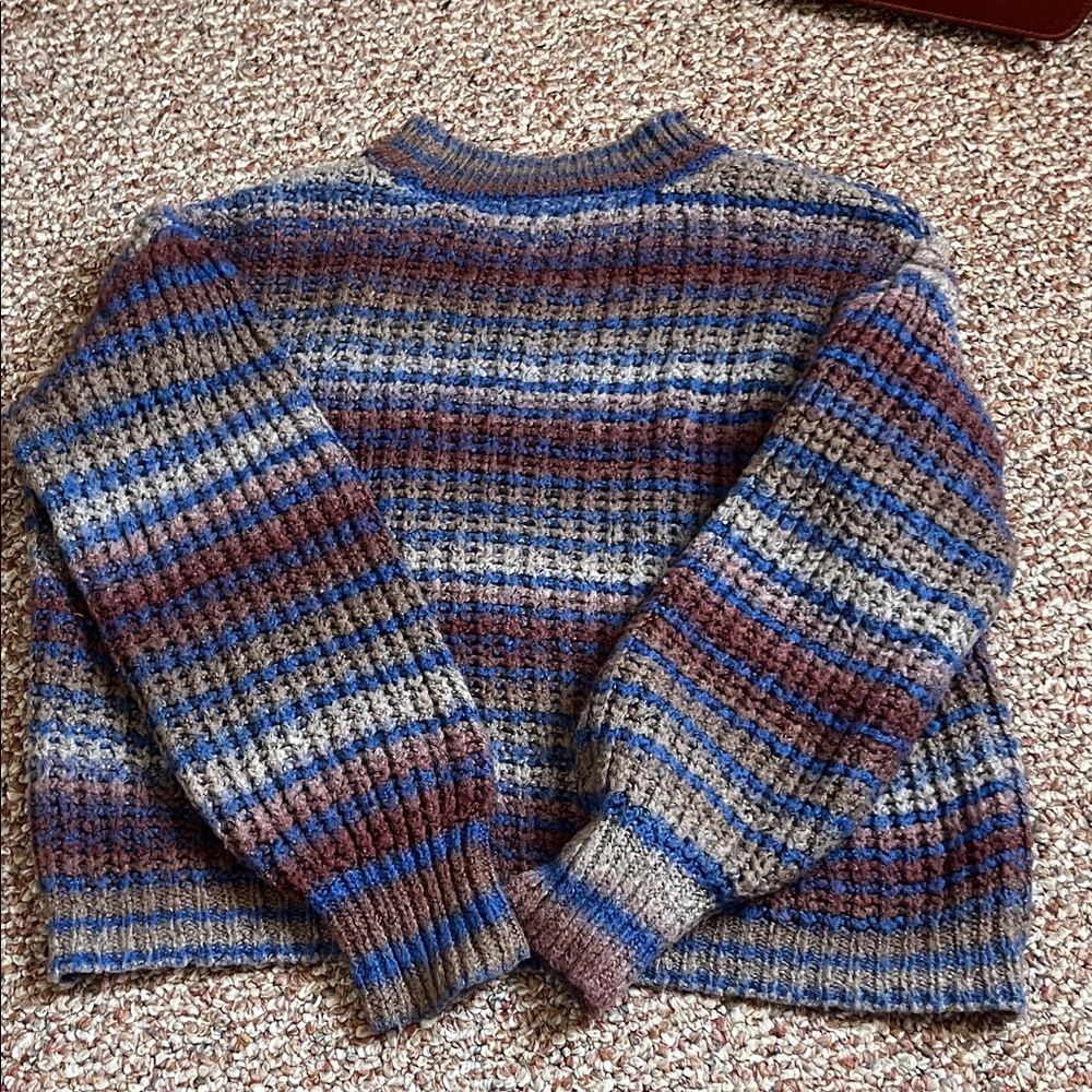 GB girls Striped Cropped Sweater in Blue, Brown, and Gray